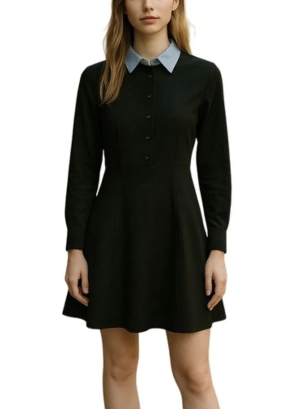 COACH Shirt Dress Black With Blue Detachable Collar Size 2